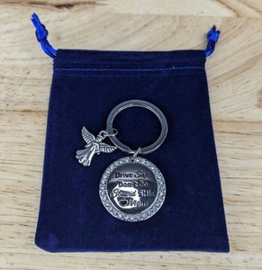 lot 278 image: Angel Dove Key Chain with Rhinestone Pendant Drive Safe Dont Do Stupid Shit Mom - Brand New