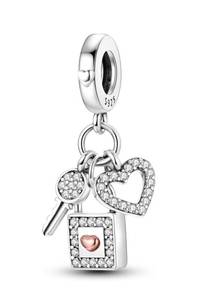 lot 145W image: S925 Sterling Silver Charm - Heart & Lock & Key - Always Forever - Brand New