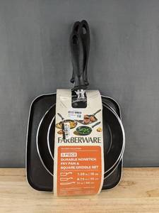 lot 85W image: Farberware Reliance Collection 3-Piece Fry Pan & Square Griddle Set - Brand New