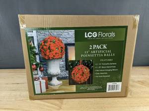 lot 90G image: 2 LCG Florals 15 Inch Artificial Poinsettia Balls - Brand New