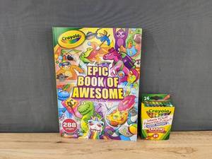lot 368 image: Crayola Epic Book of Awesome Coloring Book & Crayons 24-Pack - Brand New