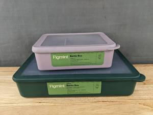 lot 382 image: Figmint Snack Bento Box Green and Purple - Brand New