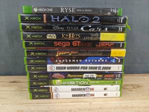 lot 76F image: 12 Xbox Games - Halo 2, Cars, Star Wars Knights of the Old Republic II, Sega GT 2002, Indiana Jones and the Emperors Tomb, Tiger Woods PGA Tour 2004 C