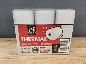 lot 61W image: 18 Members Mark Thermal Paper Rolls 3 78 in x 190 ft - Brand New
