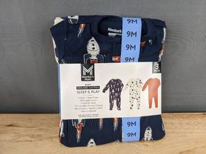 lot 150W image: 3 Members Mark Baby Sleep & Play Organic Cotton Size 9M - Brand New