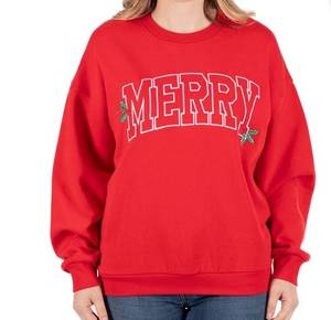 lot 640 image: State of Mind Merry Embroidered Graphic Sweatshirt Womens Large - Brand New