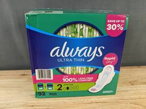 lot 668 image: Always Ultra Thin Pads, 92 Count - Brand New