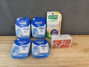lot 674 image: Oral-B Glide Floss Refills, Cleansings Mint Flavor Disposable Toothbrushes & GUM Proxabrush Go-Betweens Cleaners Pack - Brand New
