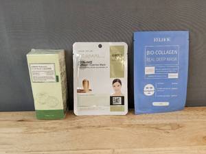 lot 676 image: EELHOE Bio-Collagen Real Deep Mask, Dermal Syn-AKE Mask & Green Tomato Clay Cleanser - Brand New
