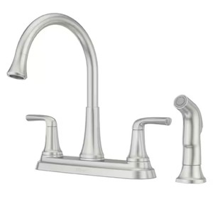 lot 11M image: Pfister Ladera Double Handle Deck Mount Standard Kitchen Faucet with Optional Side Sprayer in Spot Defense Stainless Steel - Brand New A