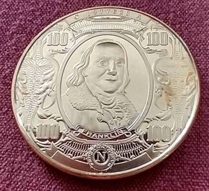 lot 2 image: Benjamin Franklin 1 oz Copper Round