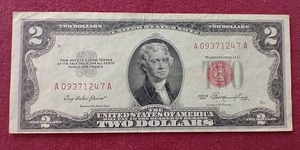 lot 19 image: Nice Looking 1953 Red Seal $2 Note