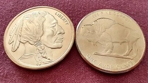 lot 34 image: (2) Buffalo 1 oz Copper Rounds