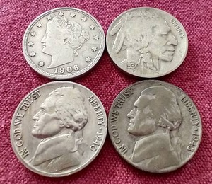 lot 37 image: (4) Mixed Nickels - Includes V, Buffalo & Silver