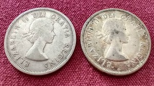 lot 46 image: (2) Canadian Silver Quarters