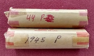 lot 84 image: 1944 & 1945 Wheat Penny Rolls