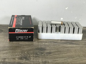 lot 210 image: Full Box of 44 Magnum 240 Grain JHP Ammo - 50 Rounds in a Box  - Blazer Ammunition