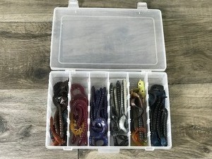 lot 216 image: Plastic Flambeau Tackle Box Full of Rubber Fishing Lures