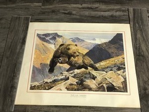 lot 245 image: Collectible Double Sided Remington Poster - Illustration Near Miss was done by artist Robert Kuhn