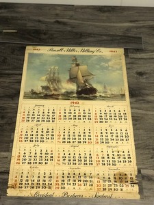 lot 246 image: Vintage Calendar - Russell Miller Milling Co. 1882-1942 - The first salute to the Stars and Stripes Quiberon Bay, February 14, 1778