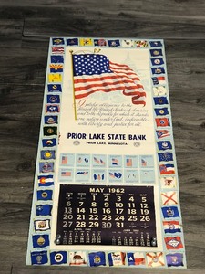 lot 247 image: 1962 Prior Lake State Bank Pledge of Allegiance Calendar - Prior Lake, Minnesota