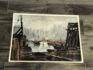 lot 251 image: L. Sala Print - Boats in a Port