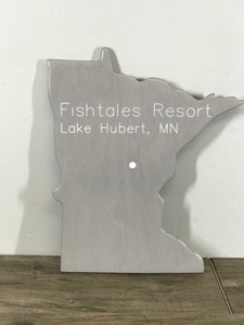 lot 282 image: Resin Wall Hanging or Table Sign Shaped Like Minnesota - Fish Tales Resort - Lake Hubert, MN
