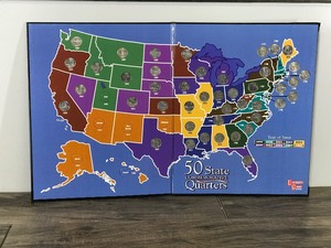 lot 329 image: 50 STATE QUARTERS COLLECTORS MAP - University Games 1999-2008 - Missing Arizona, New Mexico, Alaska and Oklahoma
