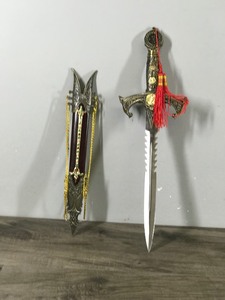 lot 346 image: 15.5 Knights Templar Dagger Short Sword Pheonix Partially Serrated Steel Blade