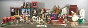 lot 420 image: Lot of Christmas Items - Ornaments - Candles - Candle Holders - Lenox Coffee Thermos - Precious Moments Lighted House - Christmas Tags - Figurines and More