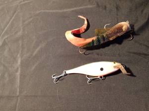lot 84 image: 1 Rubber Musky Innovation Spring Bull Dawg lure and 1 other large fishing lure