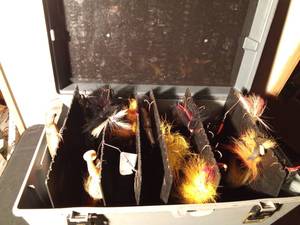 lot 90 image: Extra Large tackle box full of Musky spinners and Musky lures- see all pics