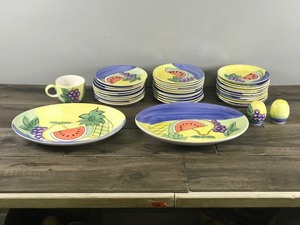 lot 422 image: Lot of Hand Painted Dishware with Fruit Design