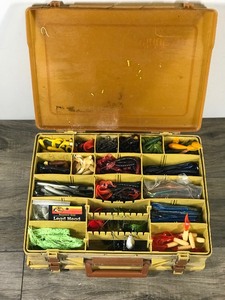 lot 173 image: Magnum Plano Double Side Tackle Box Full of Artificial Rubber Fishing Baits and a Few Bass Bait Spinners