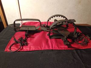 lot 147 image: 2 Coyote Victor #14 traps and 1 Kangaroo #4 trap