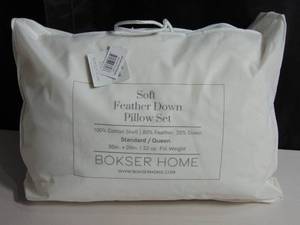 lot 28 image: 2 Pack Soft White Duck Feather & Down Bed Pillow  BOKSER HOME