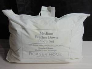 lot 35 image: Queen 2 Pack  Medium White Duck Feather & Down Bed Pillow BOKSER HOME