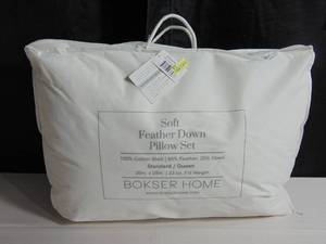 lot 37 image: Queen  2 Pack Soft White Duck Feather & Down Bed Pillow BOKSER HOME