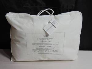 lot 109 image: 2 Pack Soft White Duck Feather & Down Bed Pillow Standard Size  BOKSER HOME