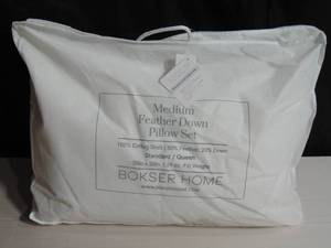 lot 116 image: 1 Medium White Duck Feather & Down Bed Pillow  BOKSER HOME