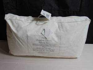 lot 125 image: 2 Pack Standard Size Firm White Duck Feather & Down Bed Pillow - Used  BOKSER HOME