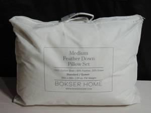 lot 102 image: 2 Pack Medium White Duck Feather & Down Bed Pillow  BOKSER HOME
