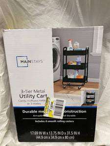 lot 4 image: Mainstays 3-Tier Metal Utility Cart - 17.69 in W x 13.75 in D x 31.5 in H