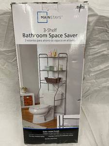 lot 9 image: Mainstays 3-Shelf Bathroom Space Saver - Satin Nickel Finish