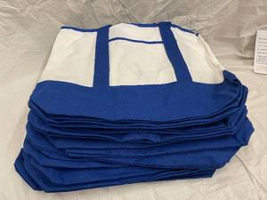 lot 18 image: Tote Bags - White with Blue Handles (Lot of 12)