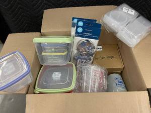 lot 50 image: Clear Food Storage Containers with Lids - Football Cookie Cutters & Pop Can Toppers Lot