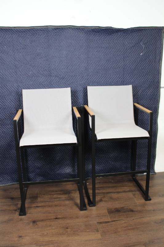 lot 128A image: Set of 2 Modern Bar Stools with White Fabric and Metal Frame