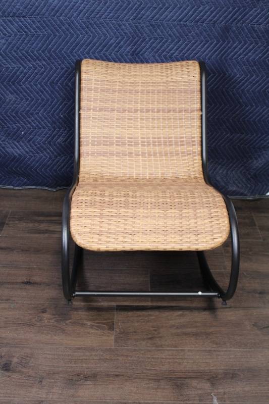 lot 141B image: Woven Rattan and Metal Frame Rocking Chair