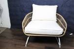 Wicker Patio Armchair with White Cushions