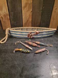 lot 4 image: Cool Group of Nautical Themed Dcor including Handmade Lures And Bobbers